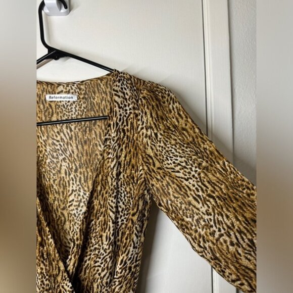 NWT Reformation Brooke Animal Instinct Leopard Wrap Puff Long Sleeve Dress XS - Picture 4 of 16